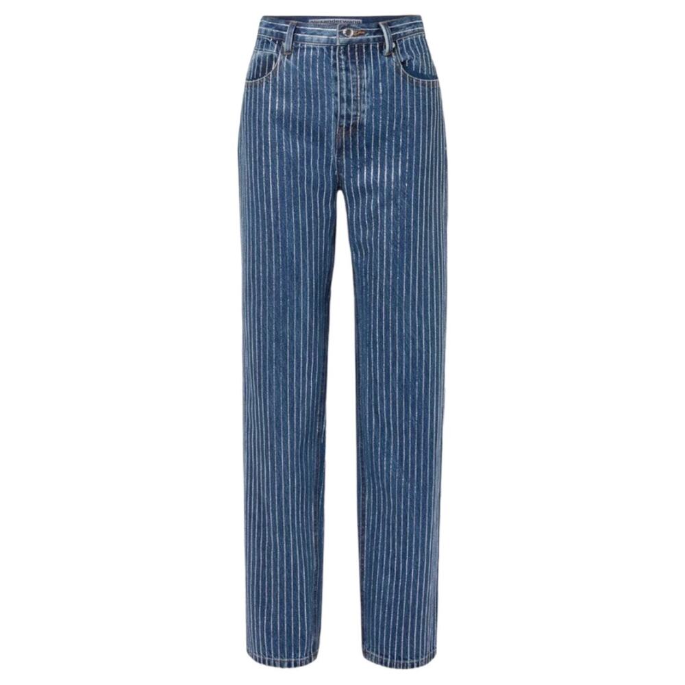 NWT $950 Alexander Wang Skater Stacked Crystal Stripe Embellished Jeans Size 26